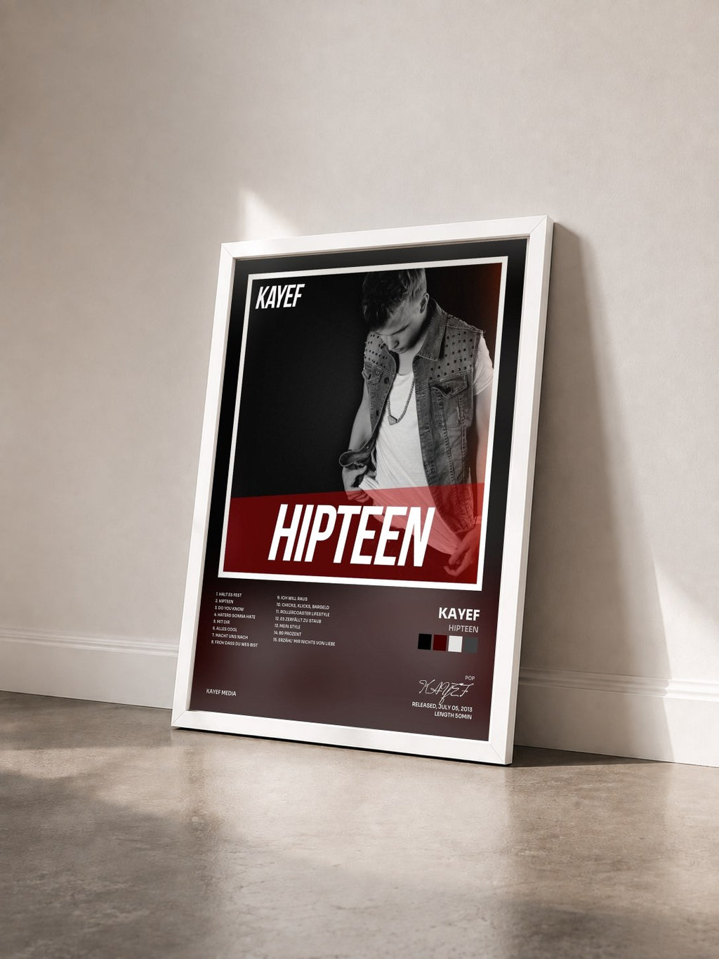 #blanc Tableau de l'album Hipteen de KAYEF vu de trois quarts, cadre blanc