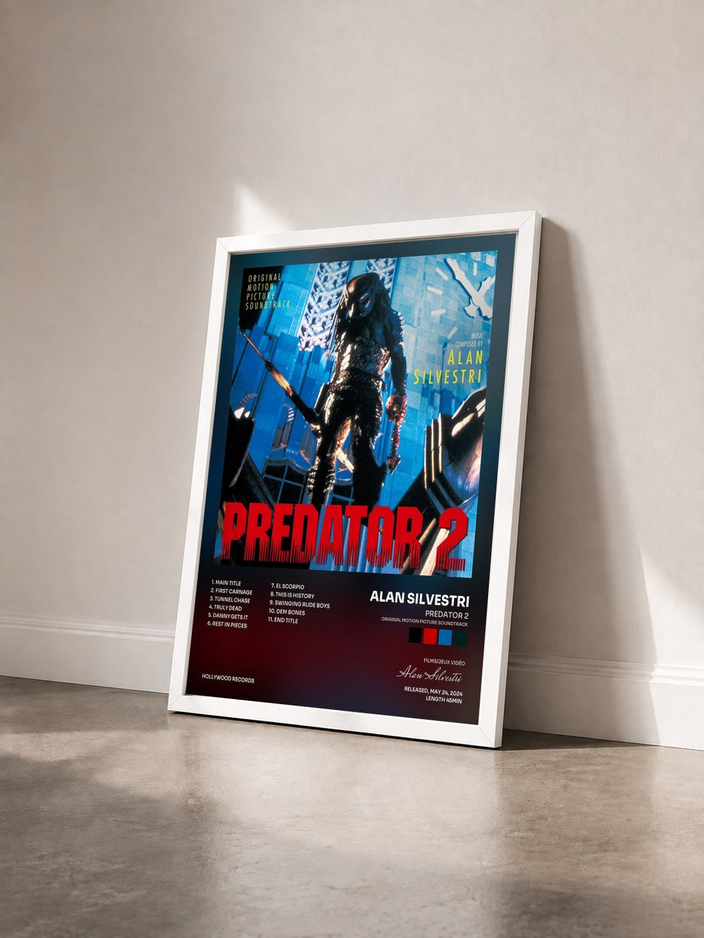 #blanc Tableau de l'album Predator 2 (Original Motion Picture Soundtrack) de Alan Silvestri vu de trois quarts, cadre blanc