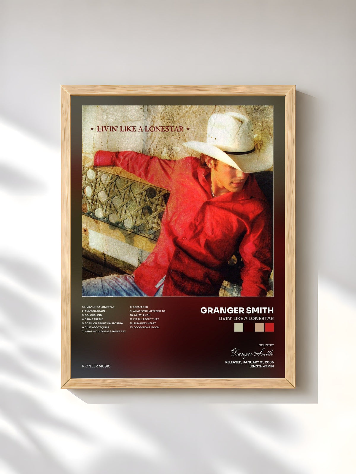 #bois Tableau de l'album Livin' Like a Lonestar de Granger Smith, cadre en bois brut, imprimé et encadré en France