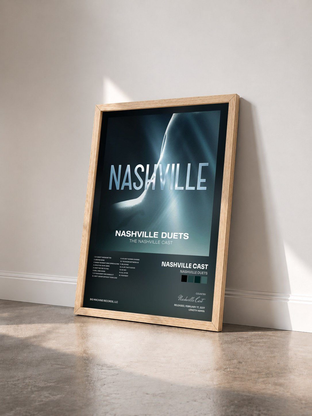 #bois Tableau de l'album Nashville Duets de Nashville Cast vu de trois quarts, cadre en bois brut