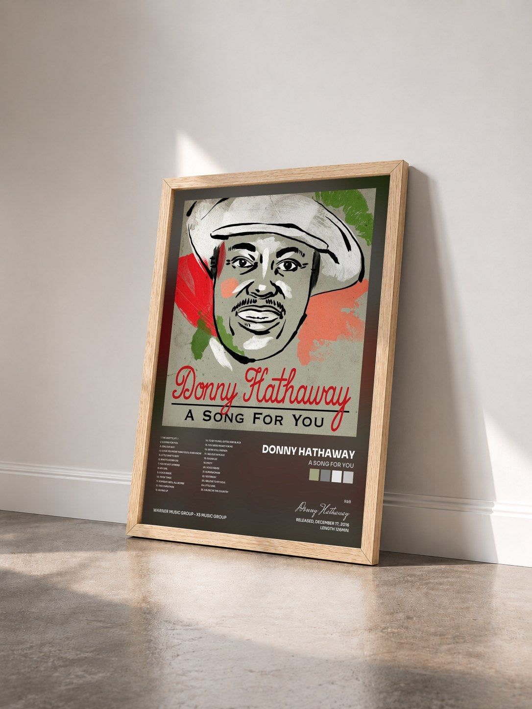 #bois Tableau de l'album A Song For You de Donny Hathaway vu de trois quarts, cadre en bois brut
