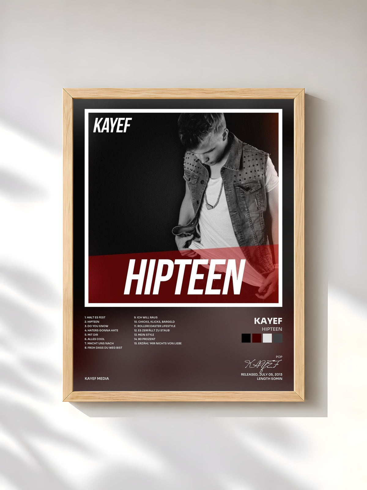 #bois Tableau de l'album Hipteen de KAYEF, cadre en bois brut, imprimé et encadré en France