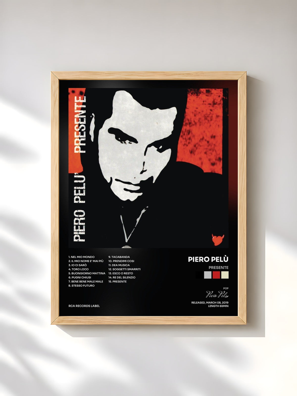 #bois Tableau de l'album Presente de Piero Pelù, cadre en bois brut, imprimé et encadré en France