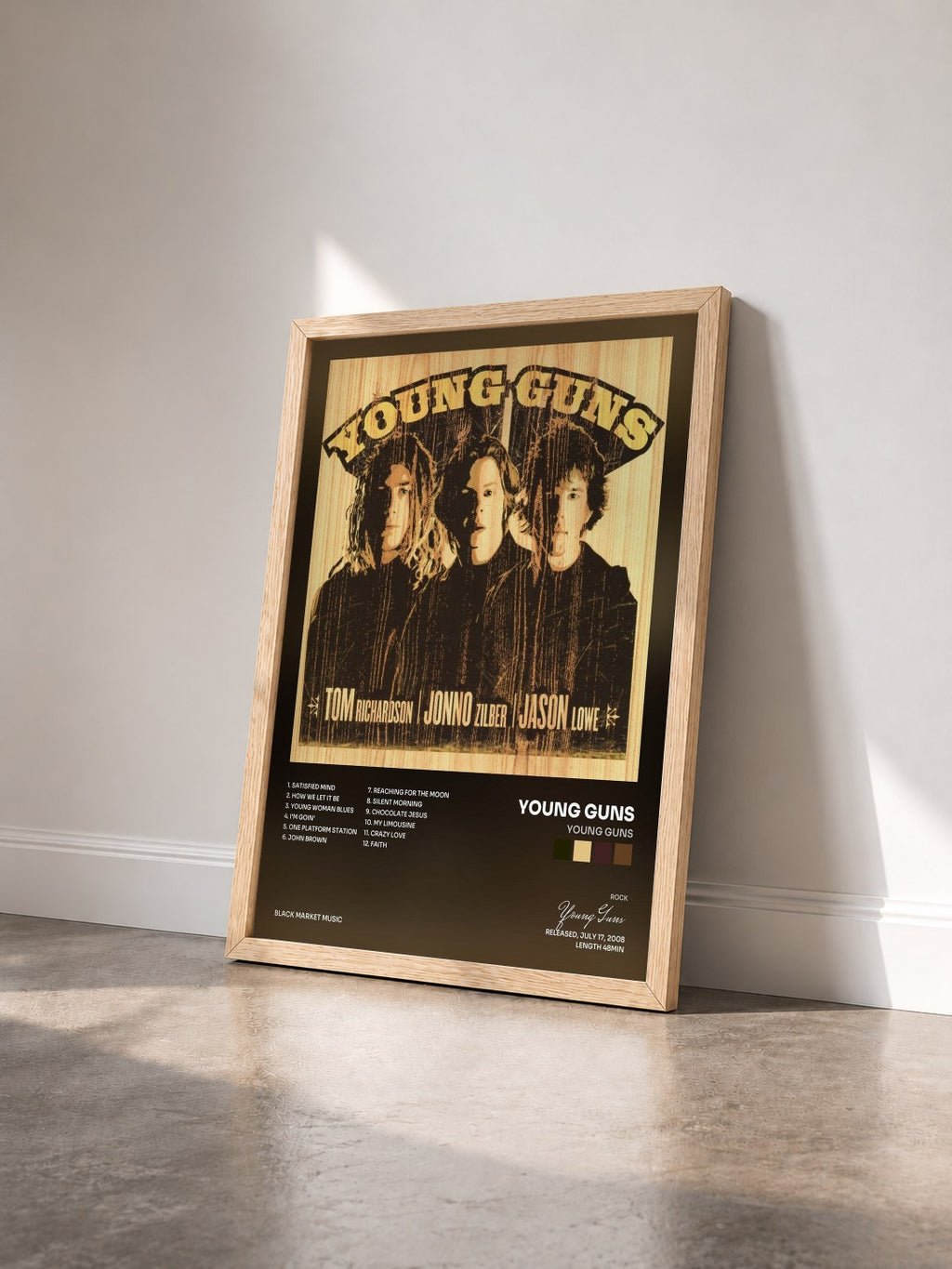 #bois Tableau de l'album Young Guns de Young Guns vu de trois quarts, cadre en bois brut