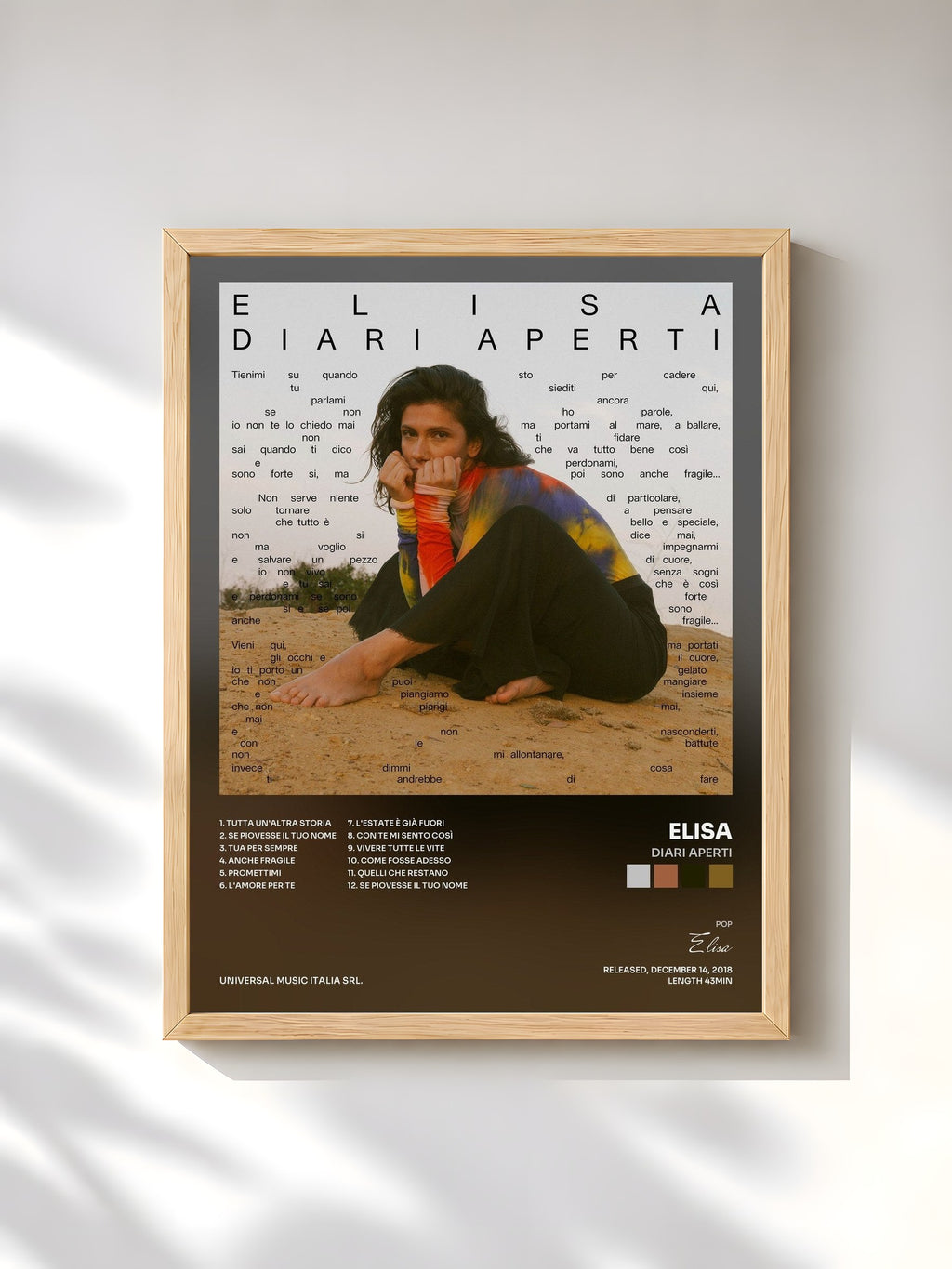 #bois Tableau de l'album Diari Aperti de Elisa, cadre en bois brut, imprimé et encadré en France