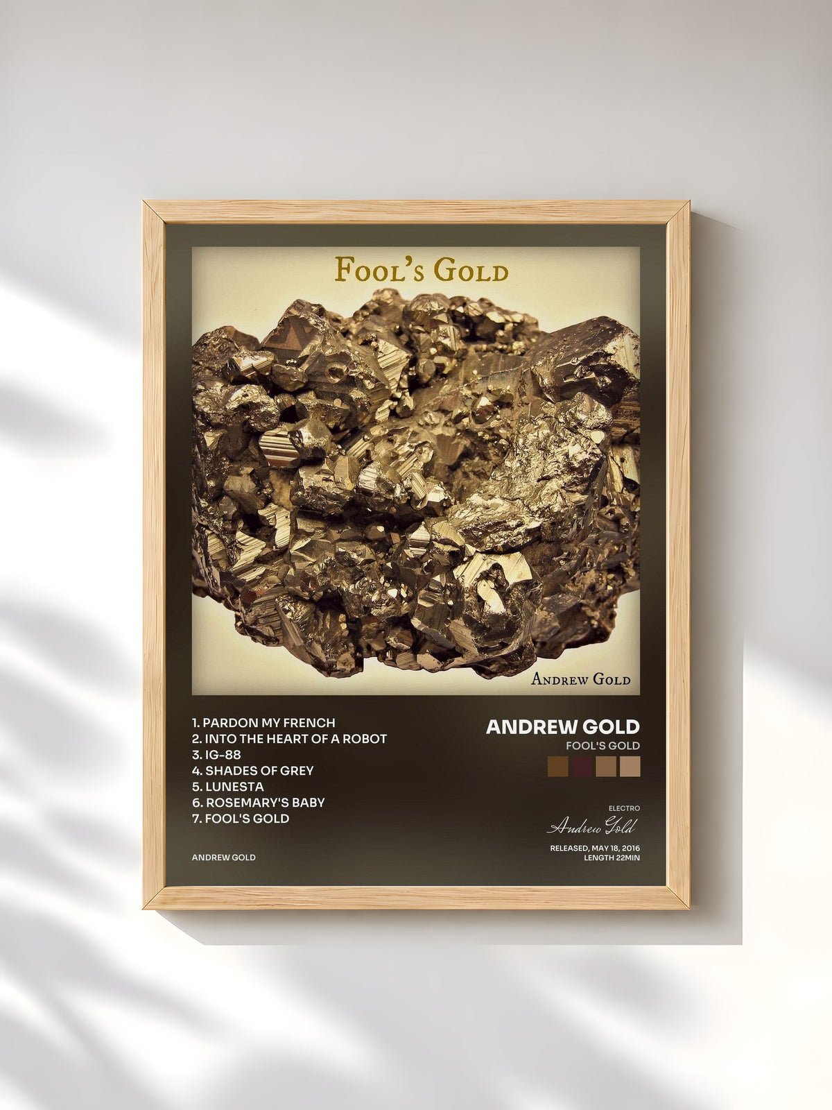 #bois Tableau de l'album Fool's Gold de Andrew Gold, cadre en bois brut, imprimé et encadré en France