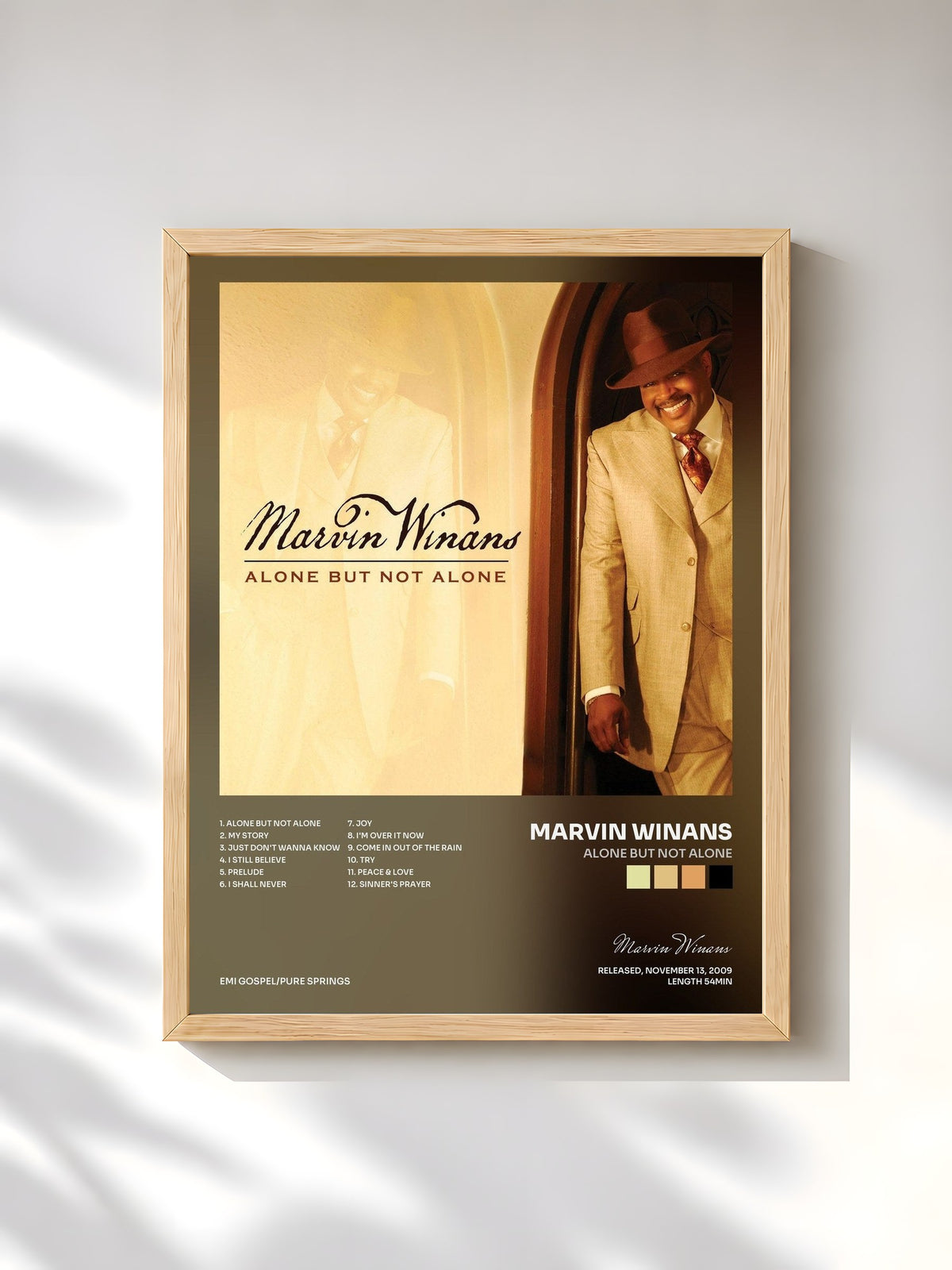 #bois Tableau de l'album Alone But Not Alone de Marvin Winans, cadre en bois brut, imprimé et encadré en France