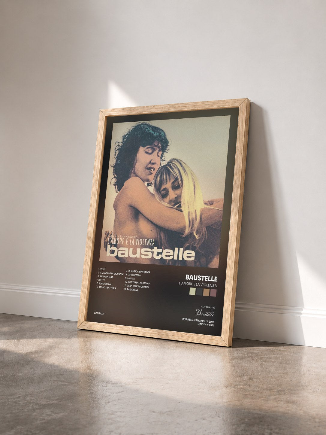 #bois Tableau de l'album L'amore e la violenza de Baustelle vu de trois quarts, cadre en bois brut