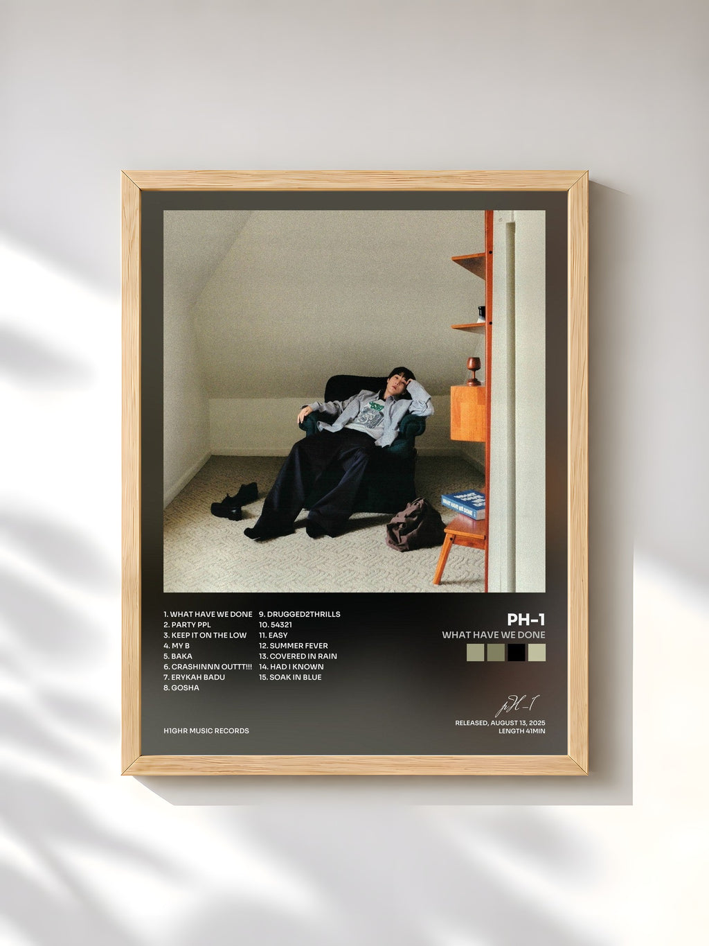 #bois Tableau de l'album WHAT HAVE WE DONE de pH-1, cadre en bois brut, imprimé et encadré en France