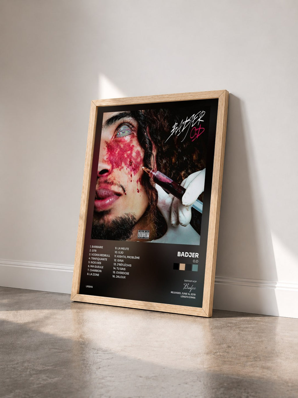 #bois Tableau de l'album O.D de Badjer vu de trois quarts, cadre en bois brut