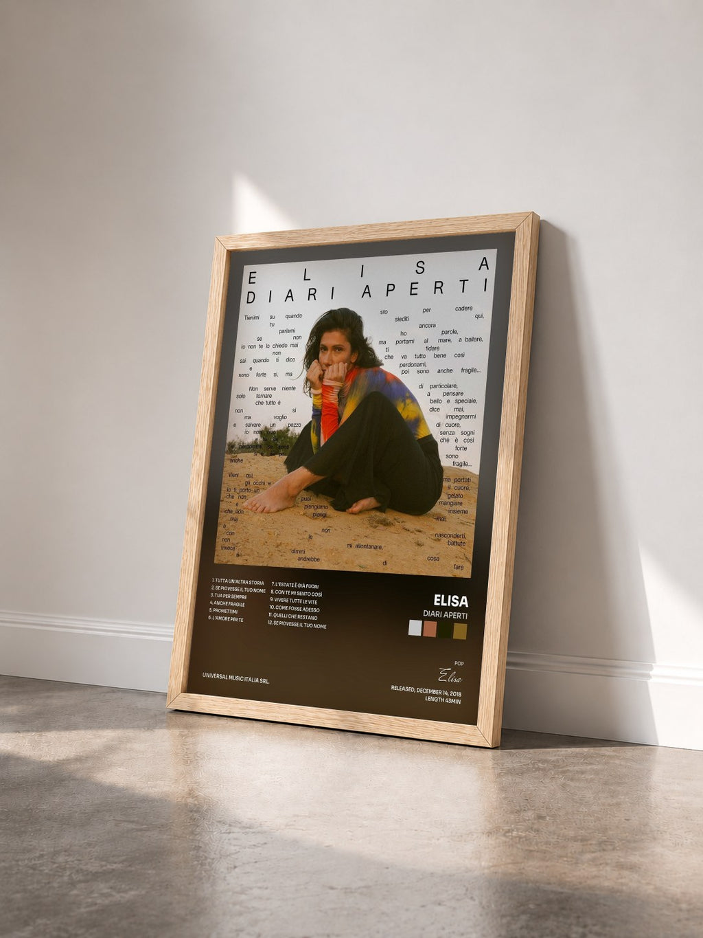#bois Tableau de l'album Diari Aperti de Elisa vu de trois quarts, cadre en bois brut