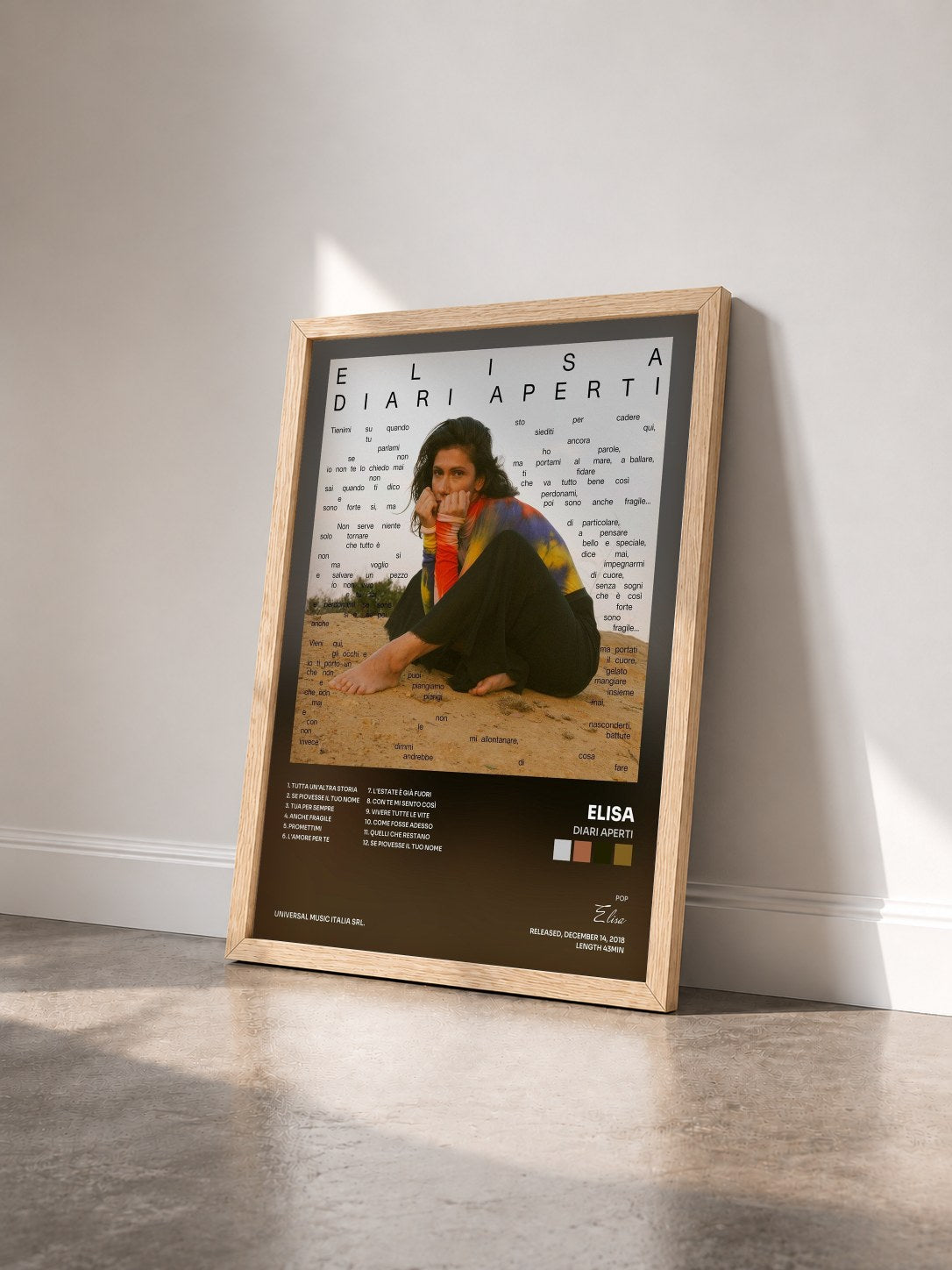 #bois Tableau de l'album Diari Aperti de Elisa vu de trois quarts, cadre en bois brut