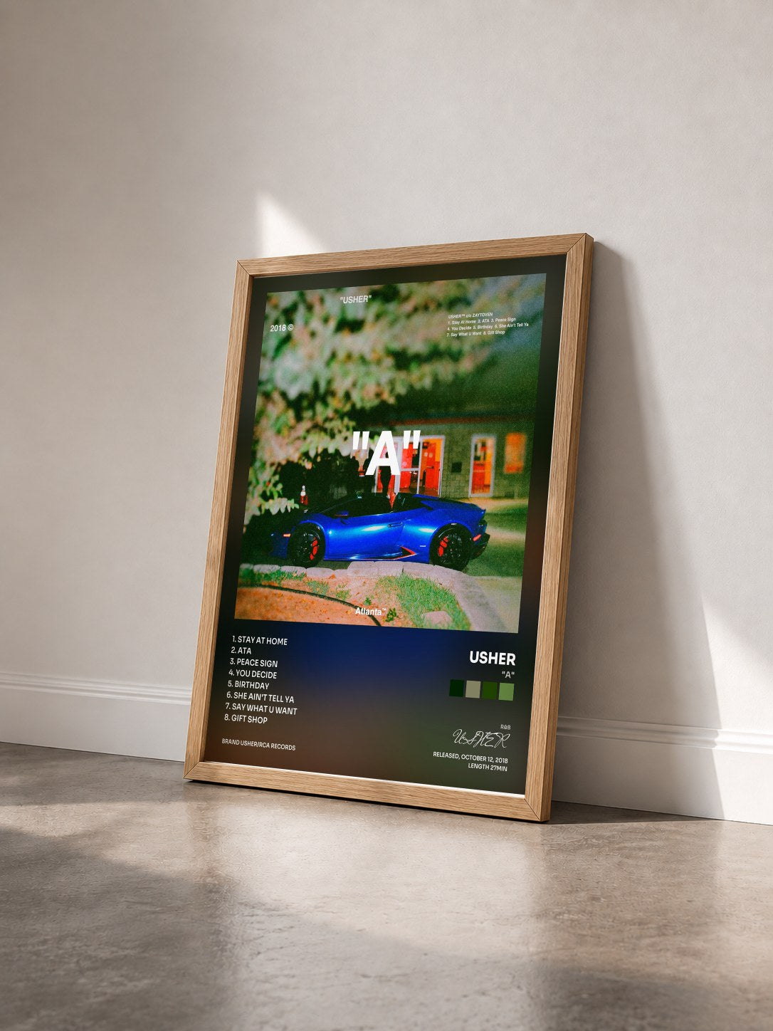 #bois Tableau de l'album "A" de USHER vu de trois quarts, cadre en bois brut