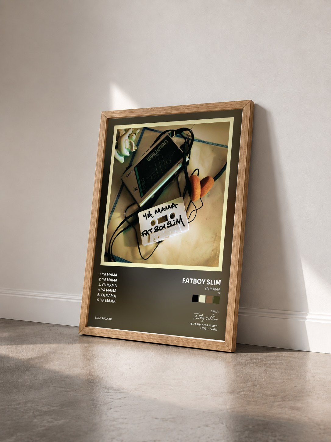 #bois Tableau de l'album Ya Mama (EP) de Fatboy Slim vu de trois quarts, cadre en bois brut