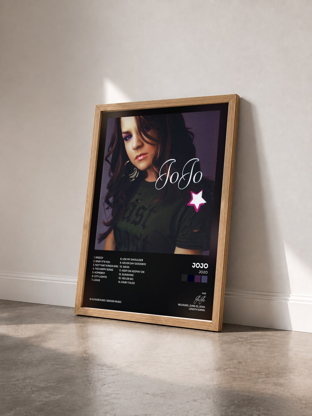 #bois Tableau de l'album JoJo de JoJo vu de trois quarts, cadre en bois brut