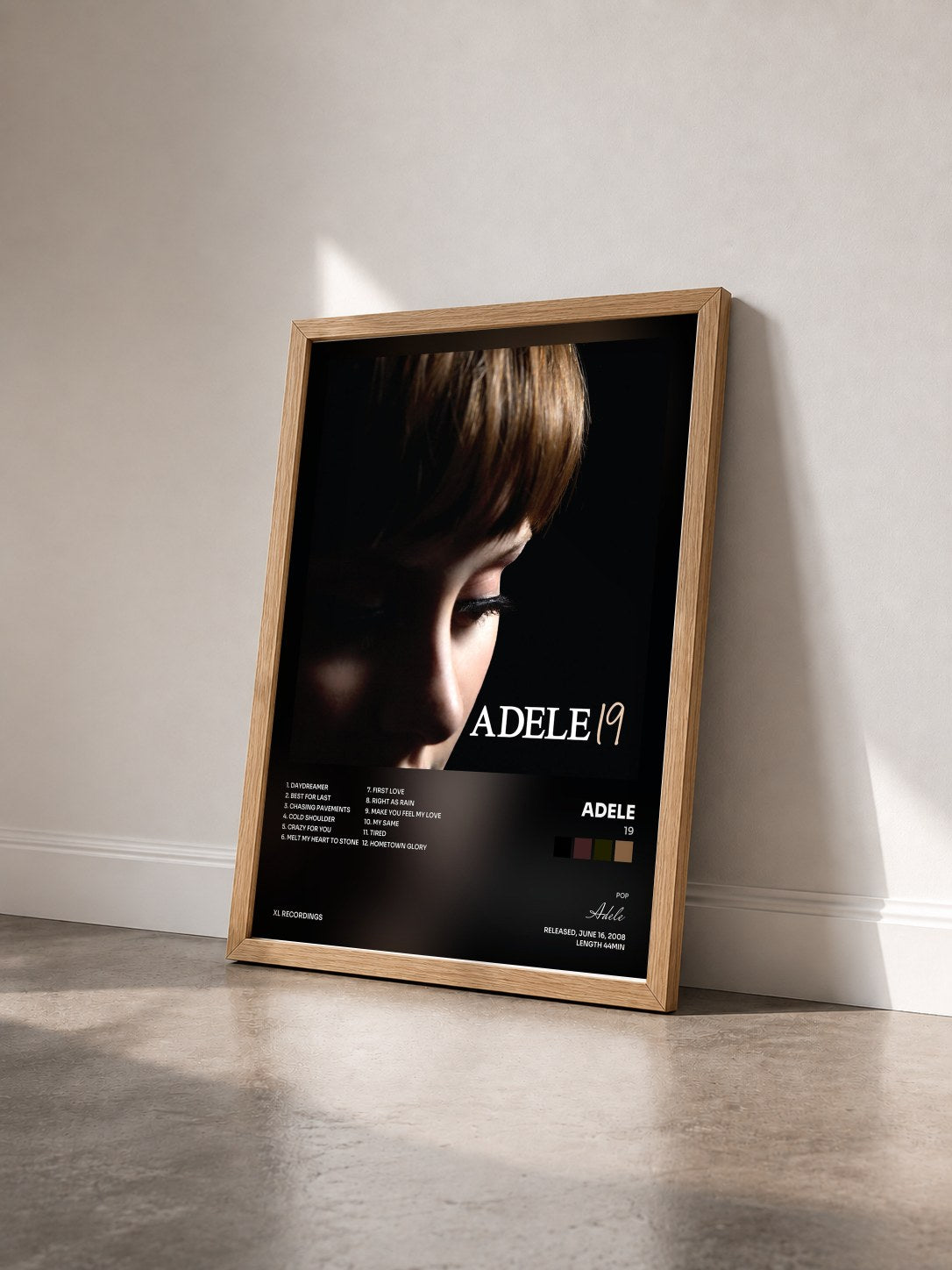 #bois Tableau de l'album 19 de Adele vu de trois quarts, cadre en bois brut