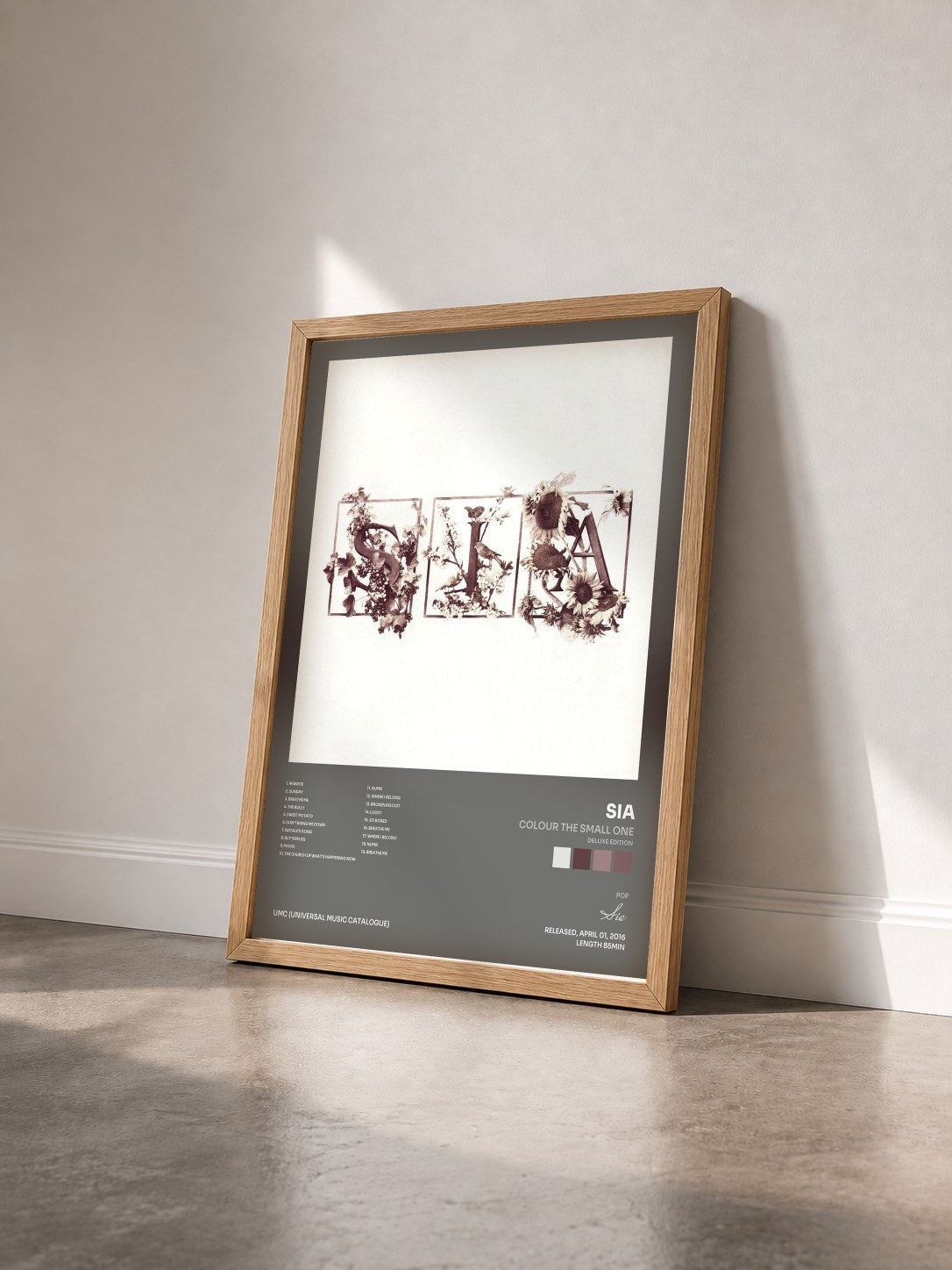 #bois Tableau de l'album Colour The Small One (Deluxe Edition) de Sia vu de trois quarts, cadre en bois brut