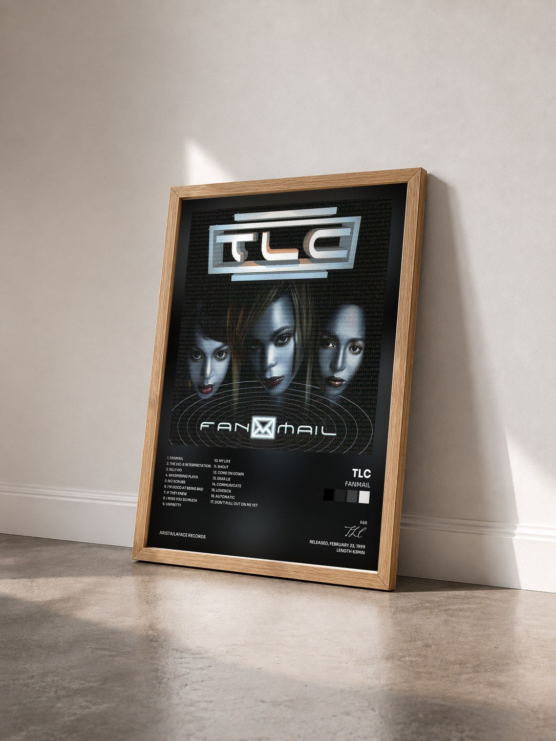 #bois Tableau de l'album Fanmail de TLC vu de trois quarts, cadre en bois brut