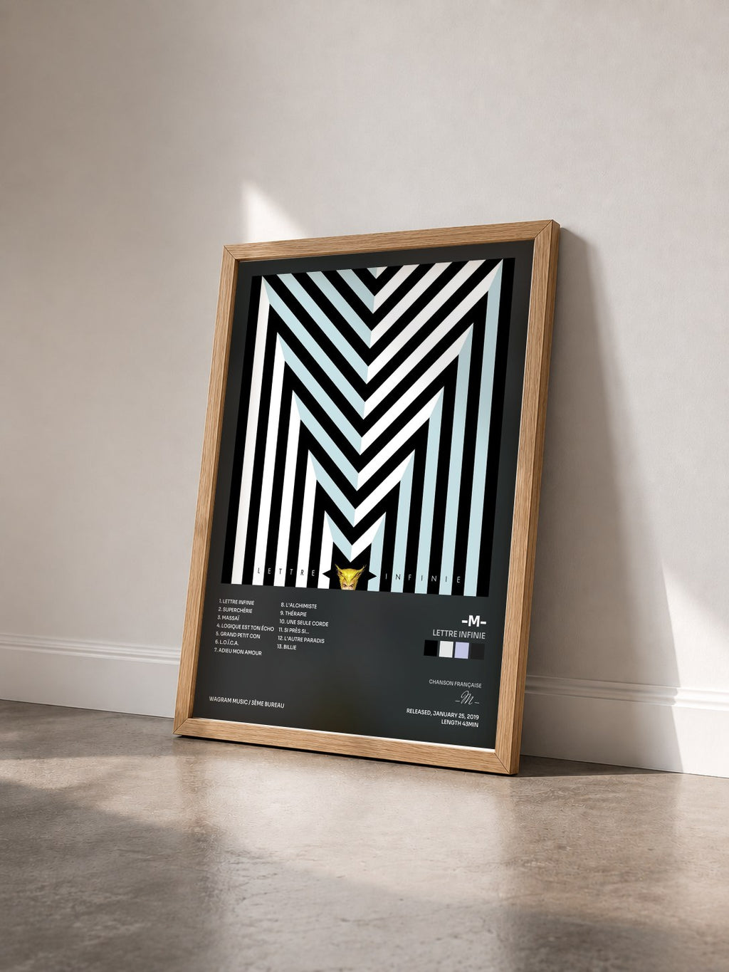 #bois Tableau de l'album Lettre infinie de -M- vu de trois quarts, cadre en bois brut