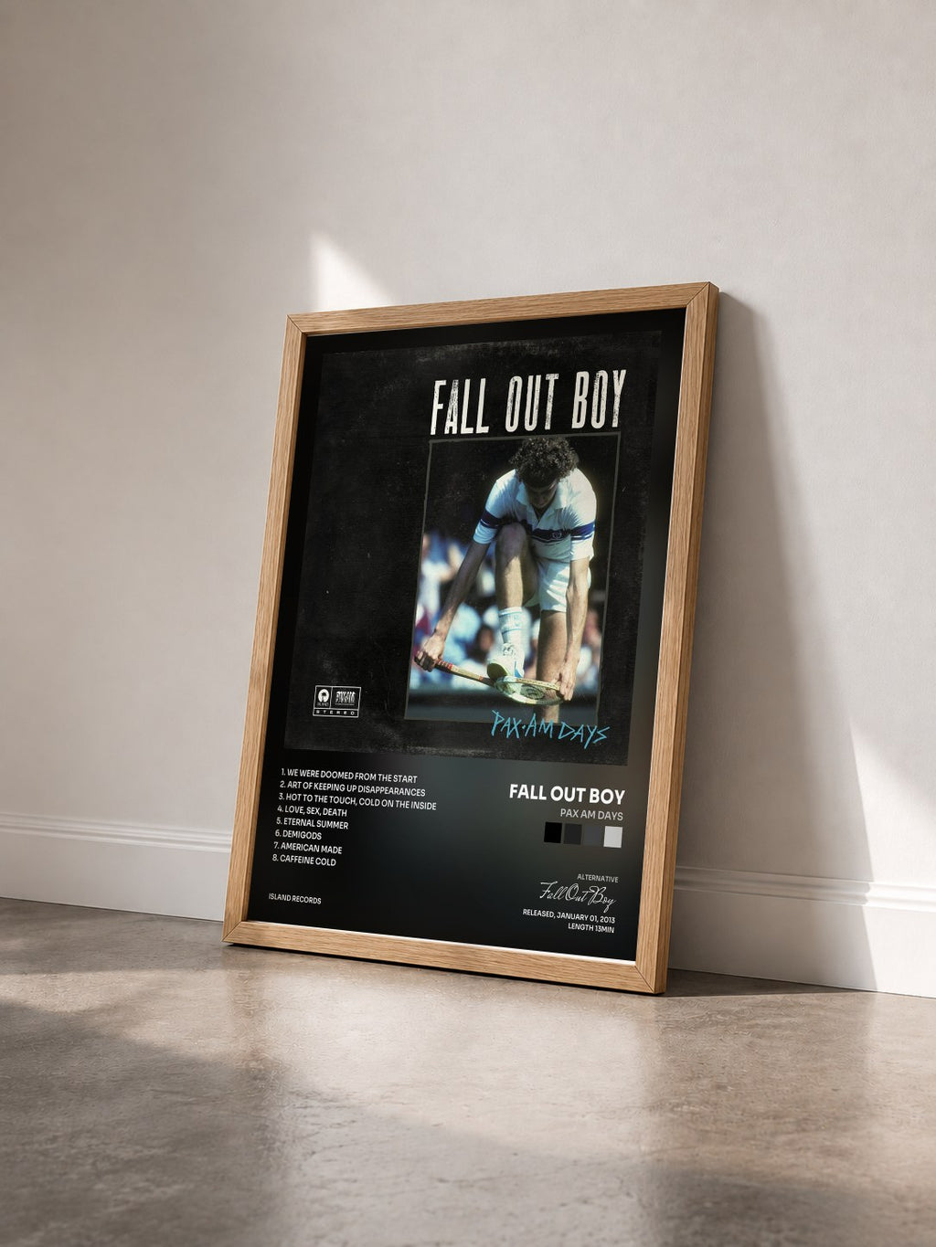 #bois Tableau de l'album PAX AM Days de Fall Out Boy vu de trois quarts, cadre en bois brut