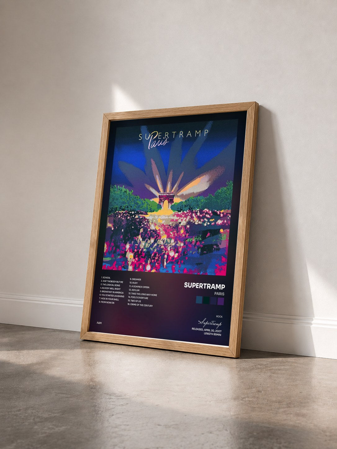 #bois Tableau de l'album Paris de Supertramp vu de trois quarts, cadre en bois brut