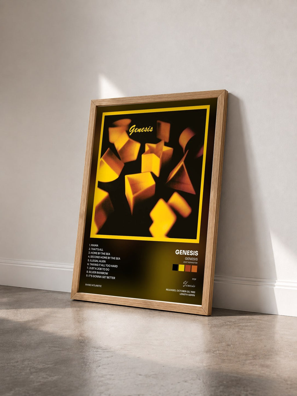 #bois Tableau de l'album Genesis (2007 Remaster) de Genesis vu de trois quarts, cadre en bois brut