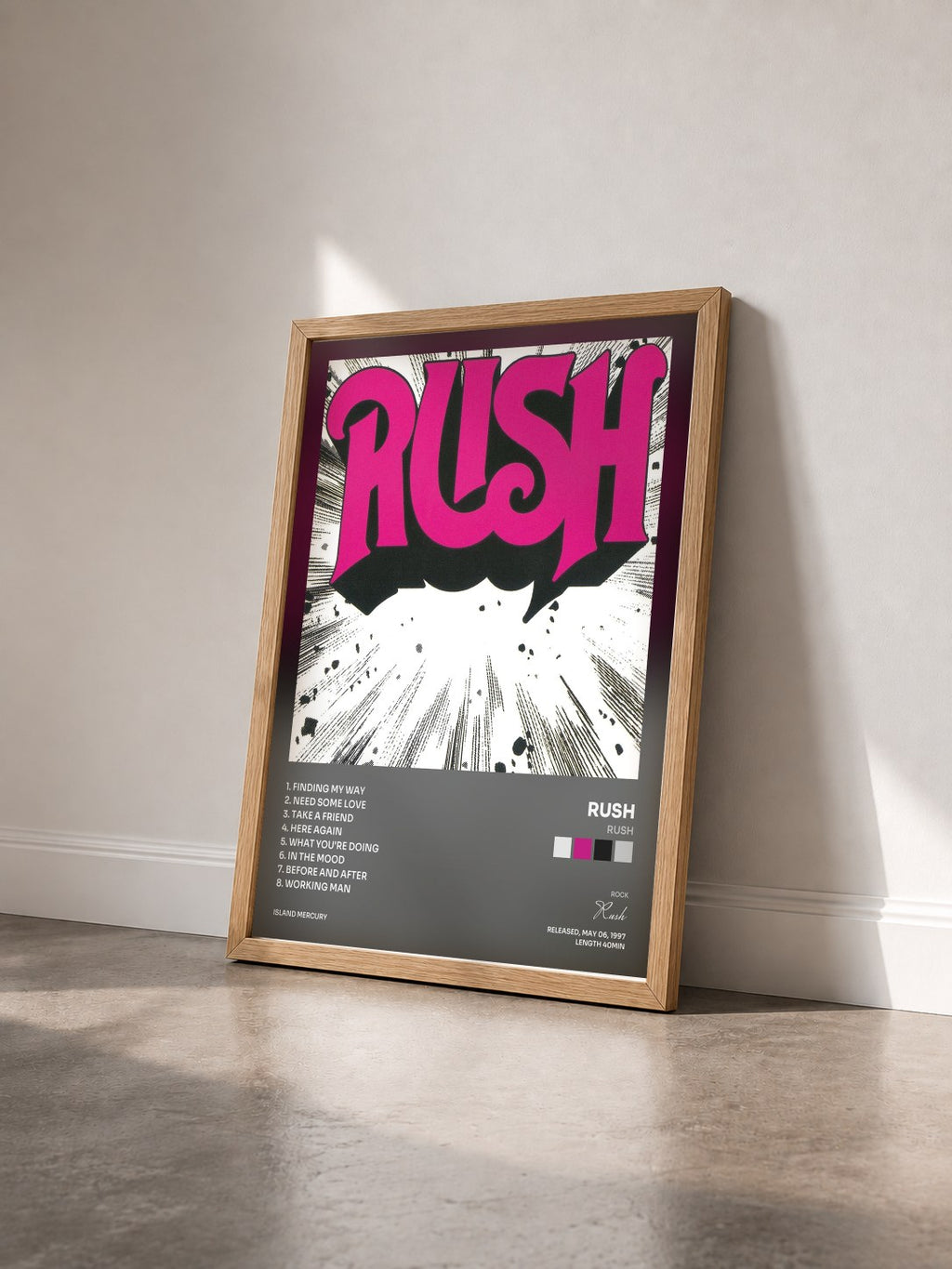 #bois Tableau de l'album Rush de Rush vu de trois quarts, cadre en bois brut