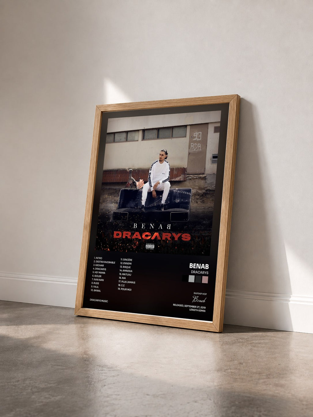 #bois Tableau de l'album Dracarys de Benab vu de trois quarts, cadre en bois brut