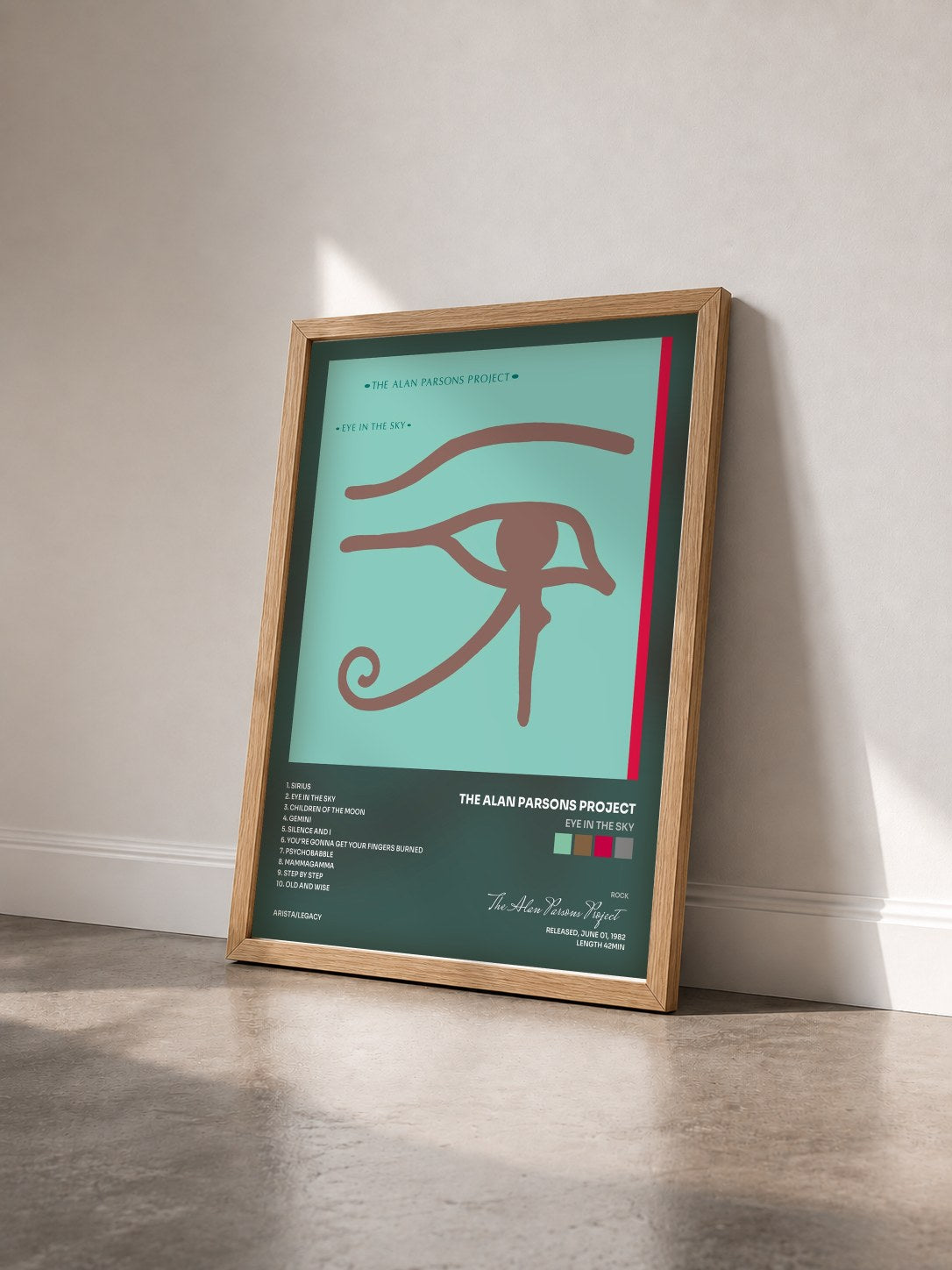 #bois Tableau de l'album Eye In The Sky de The Alan Parsons Project vu de trois quarts, cadre en bois brut
