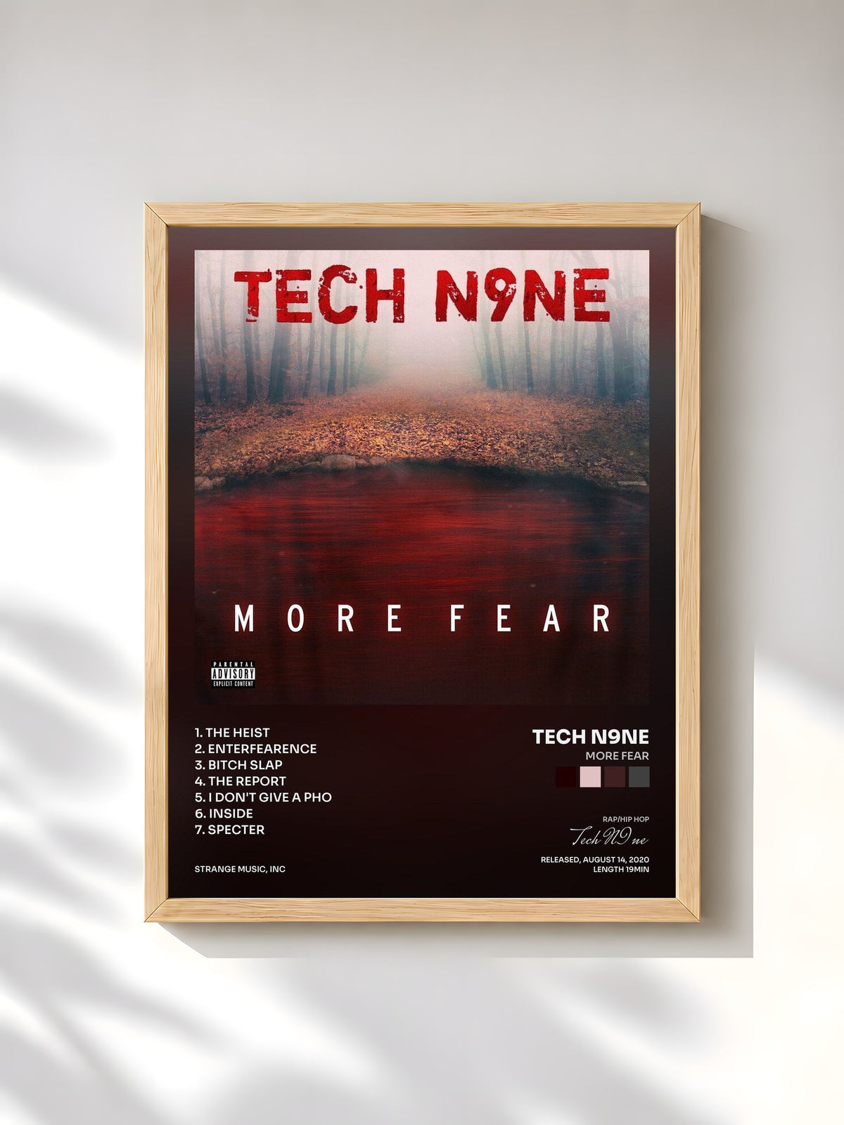 #bois Tableau de l'album MORE FEAR de Tech N9ne, cadre en bois brut, imprimé et encadré en France