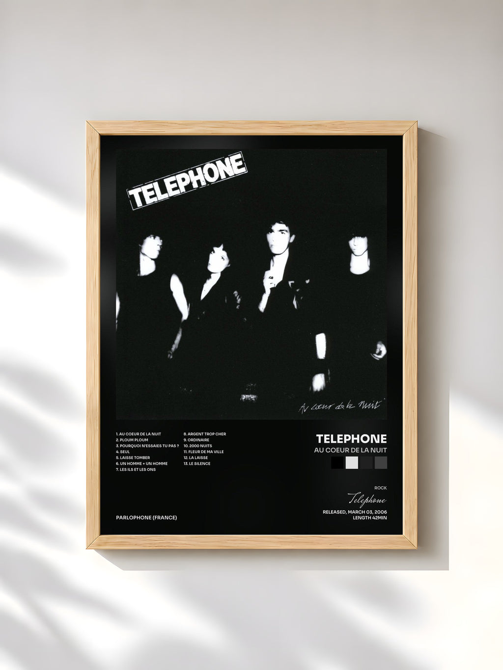 #bois Tableau de l'album Au Coeur de la Nuit de Telephone, cadre en bois brut, imprimé et encadré en France
