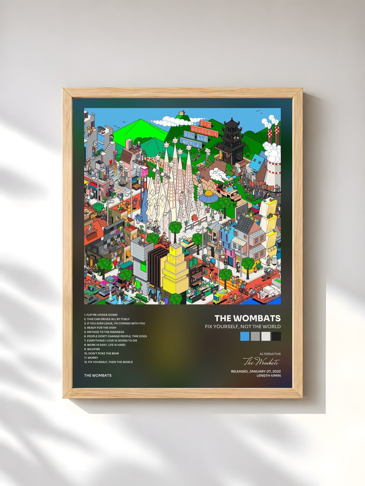 #bois Tableau de l'album Fix Yourself, Not the World de The Wombats, cadre en bois brut, imprimé et encadré en France