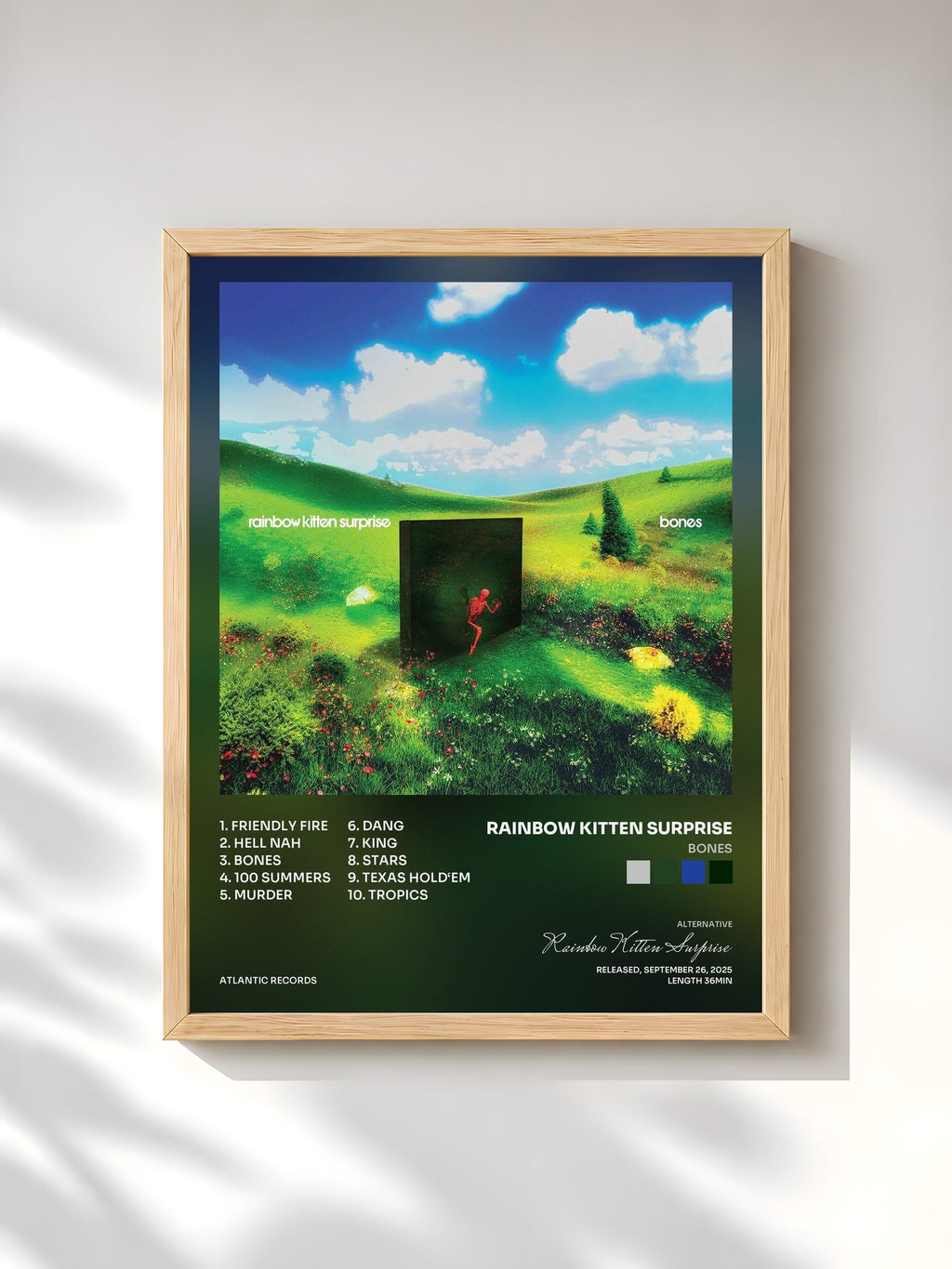 #bois Tableau de l'album bones de Rainbow Kitten Surprise, cadre en bois brut, imprimé et encadré en France