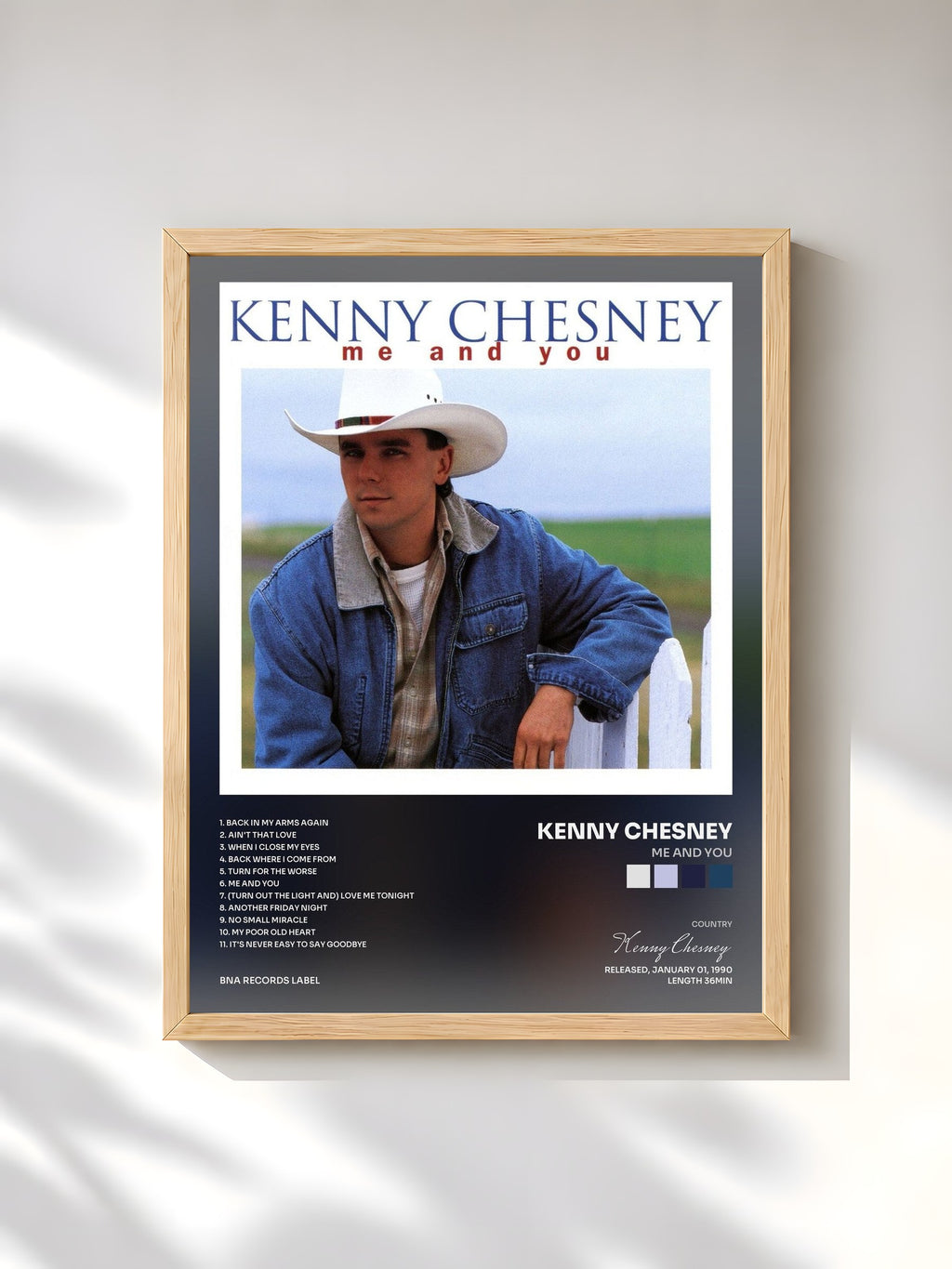 #bois Tableau de l'album Me And You de Kenny Chesney, cadre en bois brut, imprimé et encadré en France