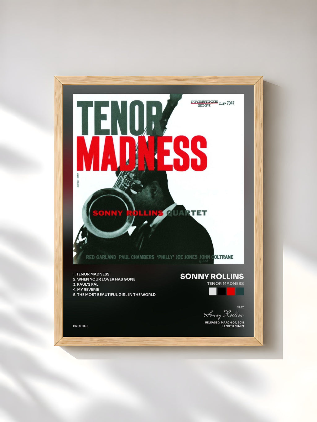 #bois Tableau de l'album Tenor Madness de Sonny Rollins, cadre en bois brut, imprimé et encadré en France