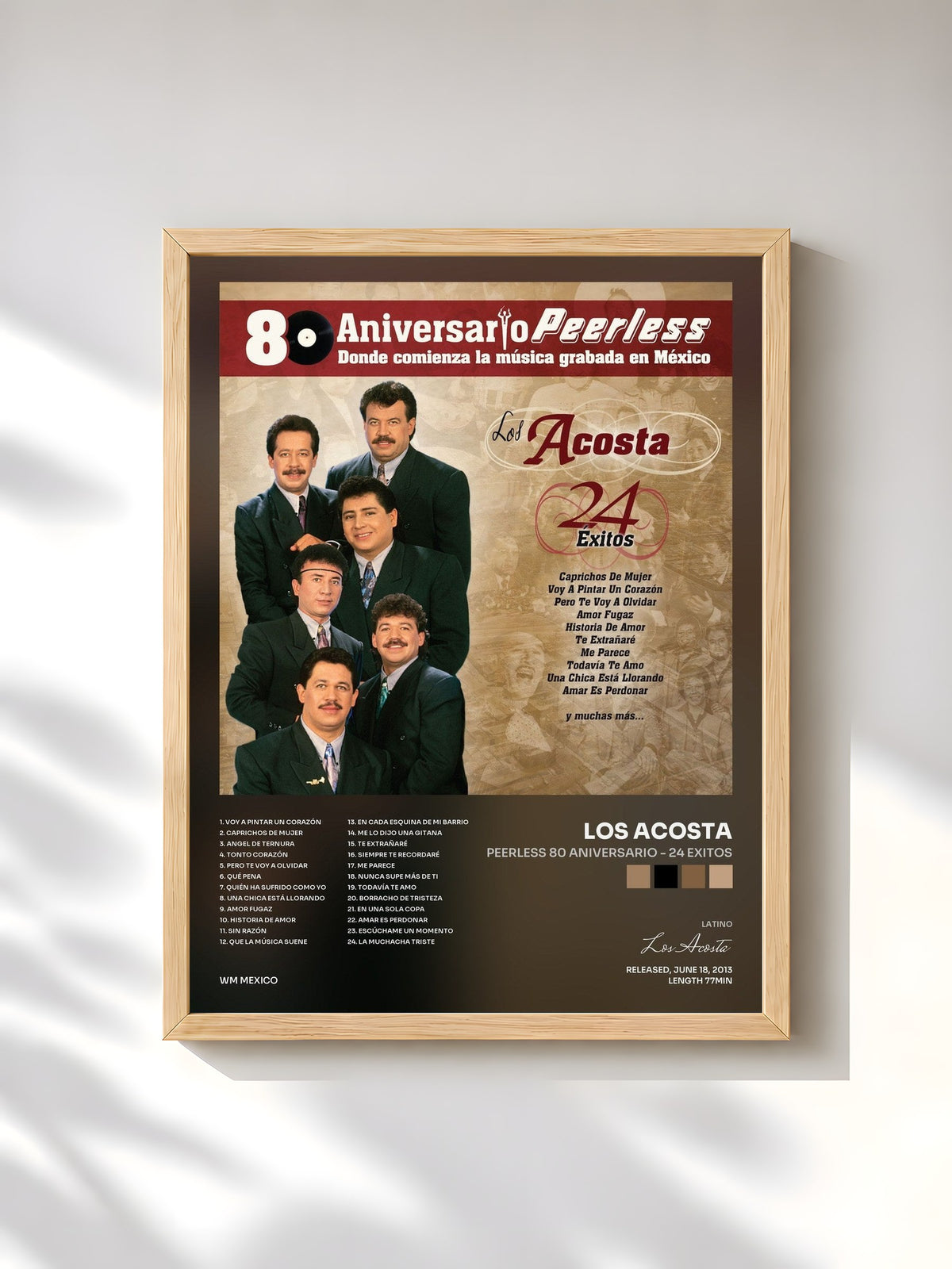 #bois Tableau de l'album Peerless 80 Aniversario - 24 Exitos de Los Acosta, cadre en bois brut, imprimé et encadré en France