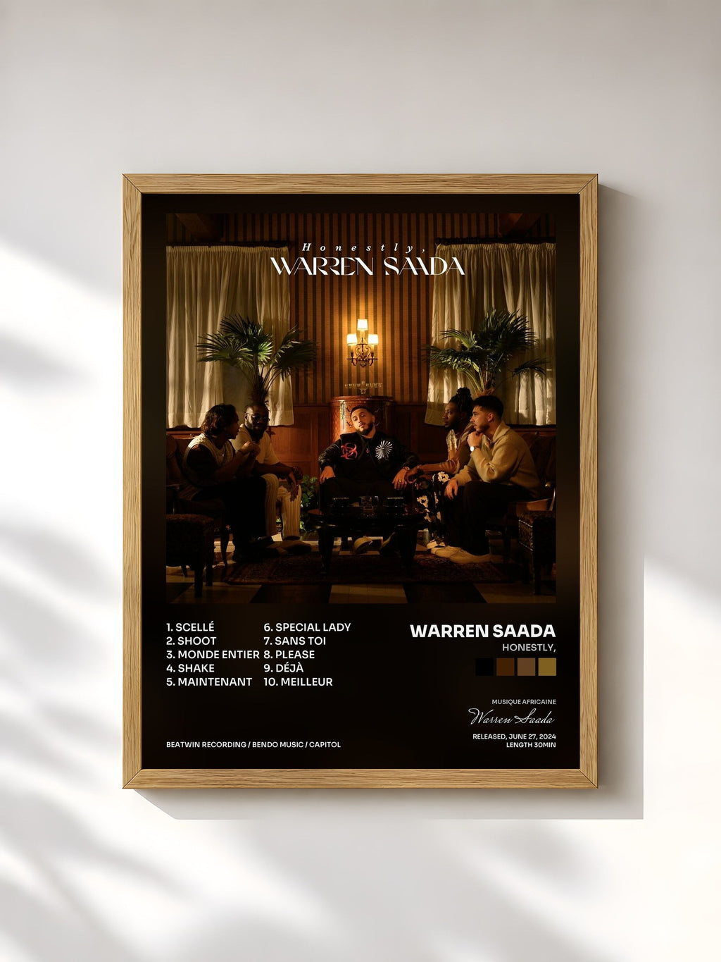 #bois Tableau de l'album Honestly, de Warren Saada, cadre en bois brut, imprimé et encadré en France