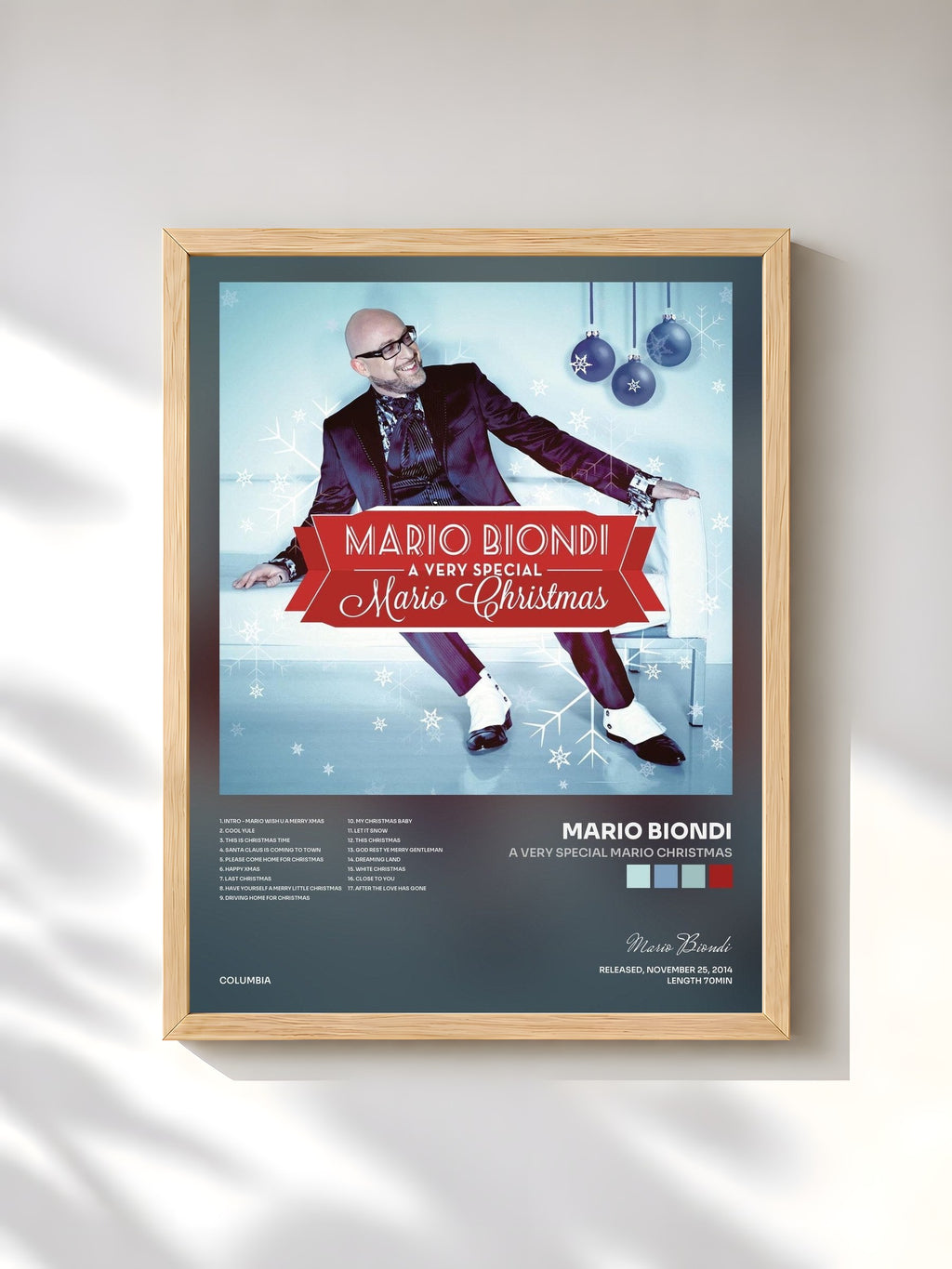 #bois Tableau de l'album A Very Special Mario Christmas de Mario Biondi, cadre en bois brut, imprimé et encadré en France