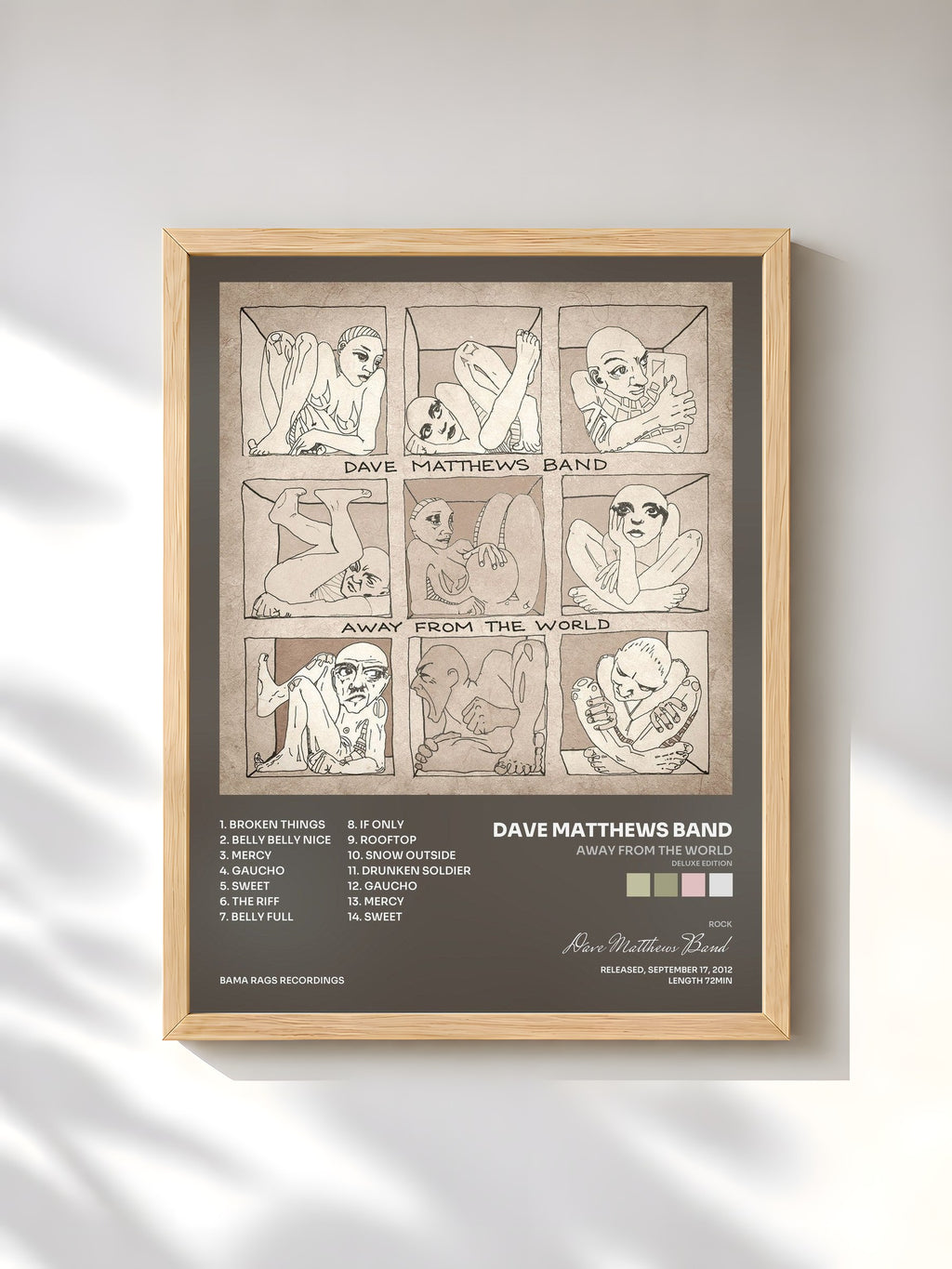 #bois Tableau de l'album Away From The World (Deluxe Edition) de Dave Matthews Band, cadre en bois brut, imprimé et encadré en France
