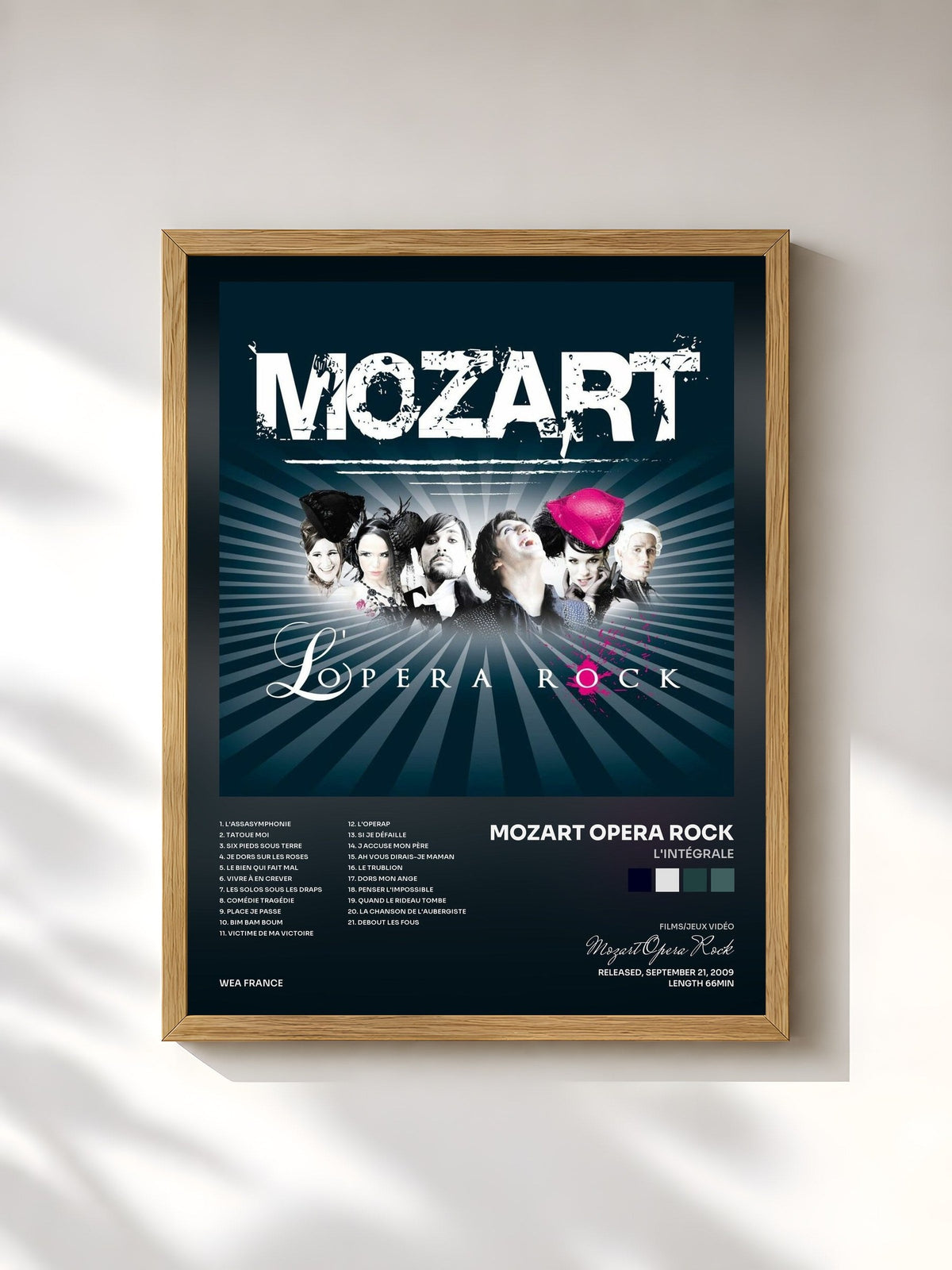 #bois Tableau de l'album L'Intégrale de Mozart Opera Rock, cadre en bois brut, imprimé et encadré en France