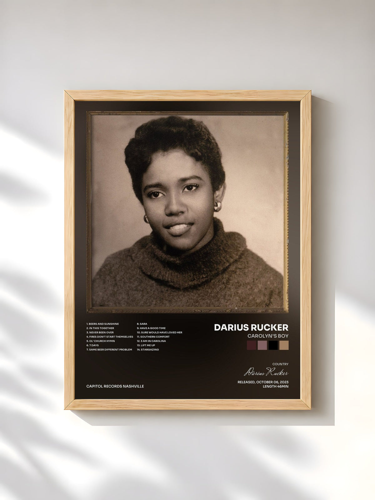 #bois Tableau de l'album Carolyn's Boy de Darius Rucker, cadre en bois brut, imprimé et encadré en France