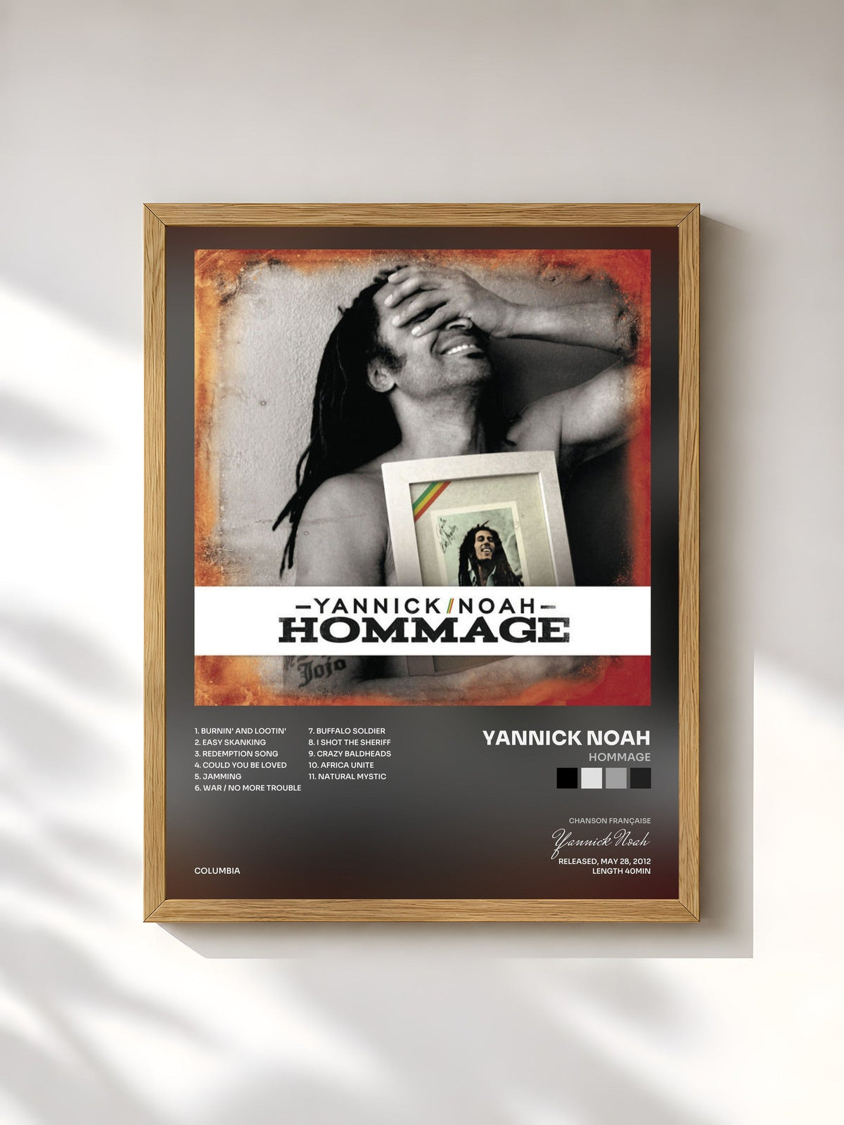 #bois Tableau de l'album Hommage de Yannick Noah, cadre en bois brut, imprimé et encadré en France