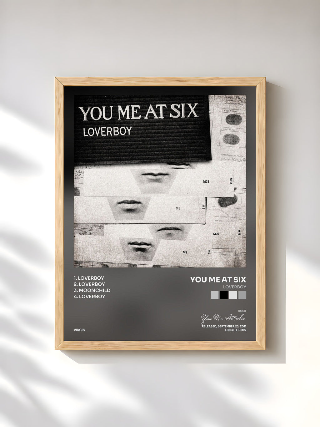 #bois Tableau de l'album Loverboy de You Me At Six, cadre en bois brut, imprimé et encadré en France