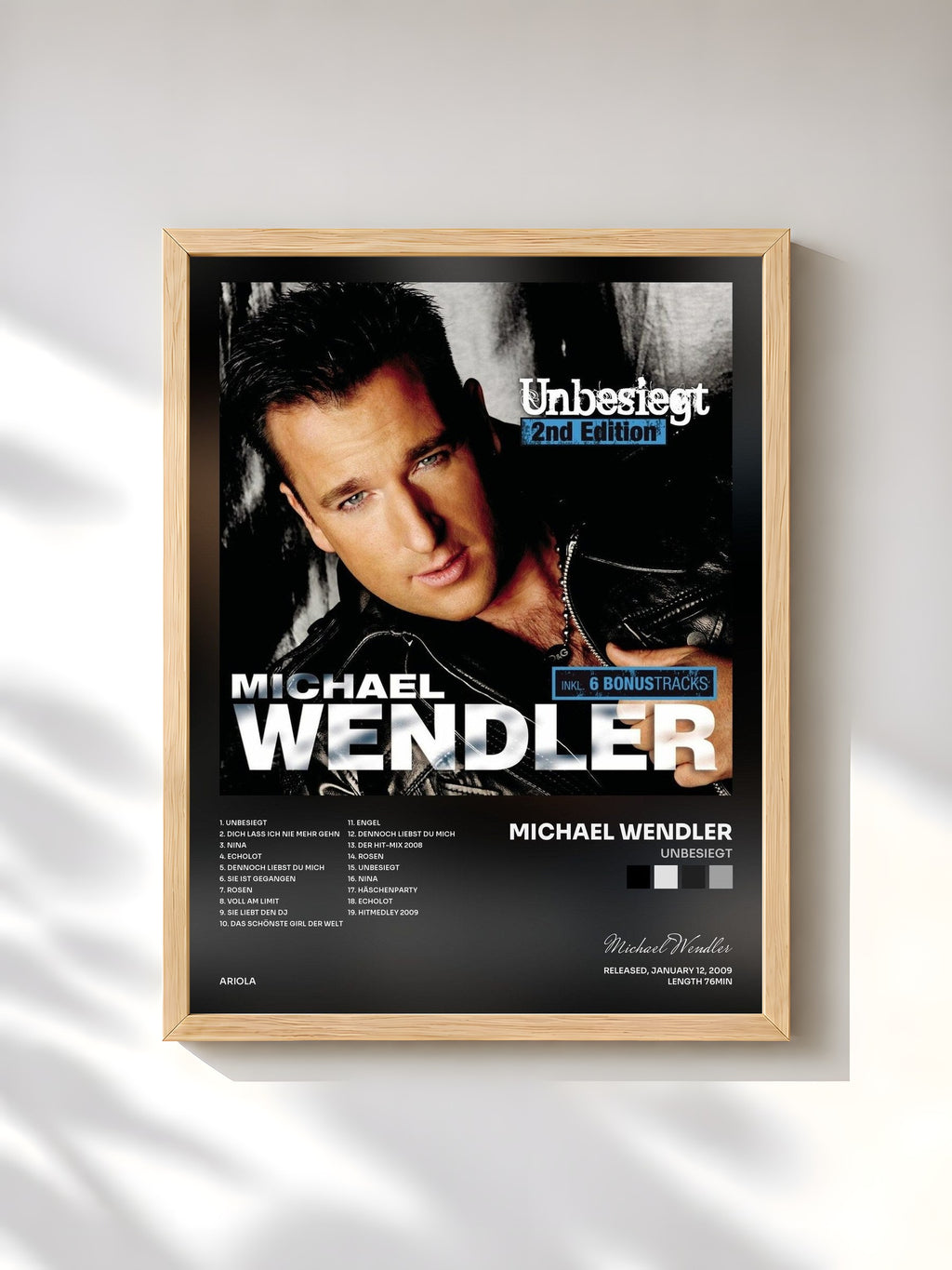 #bois Tableau de l'album Unbesiegt de Michael Wendler, cadre en bois brut, imprimé et encadré en France
