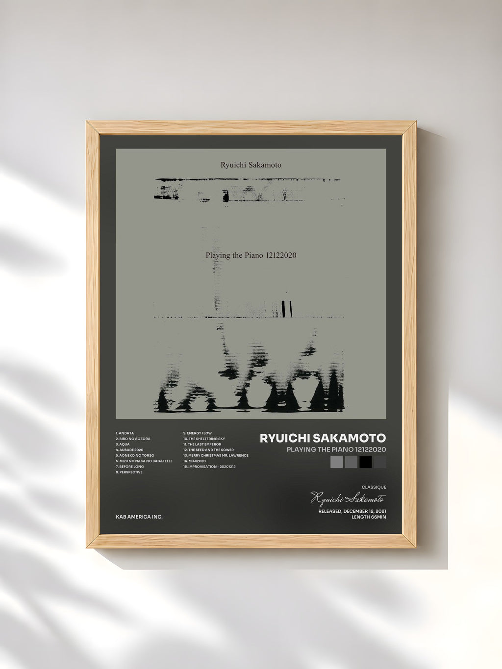 #bois Tableau de l'album Playing the Piano 12122020 de Ryuichi Sakamoto, cadre en bois brut, imprimé et encadré en France