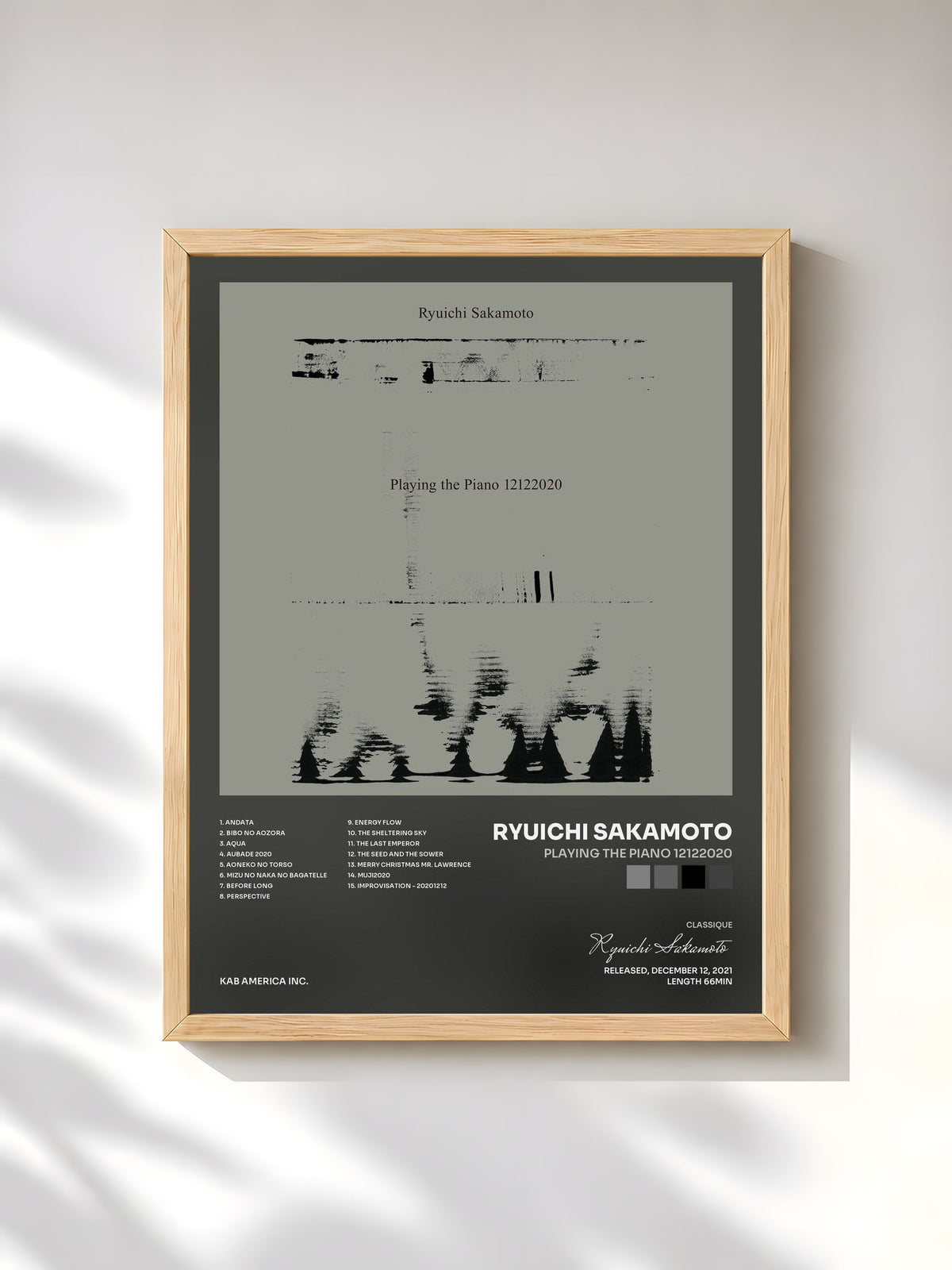 #bois Tableau de l'album Playing the Piano 12122020 de Ryuichi Sakamoto, cadre en bois brut, imprimé et encadré en France
