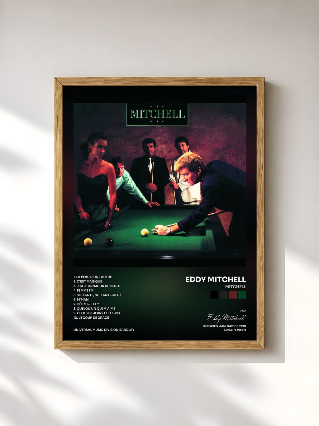 #bois Tableau de l'album Mitchell de Eddy Mitchell, cadre en bois brut, imprimé et encadré en France