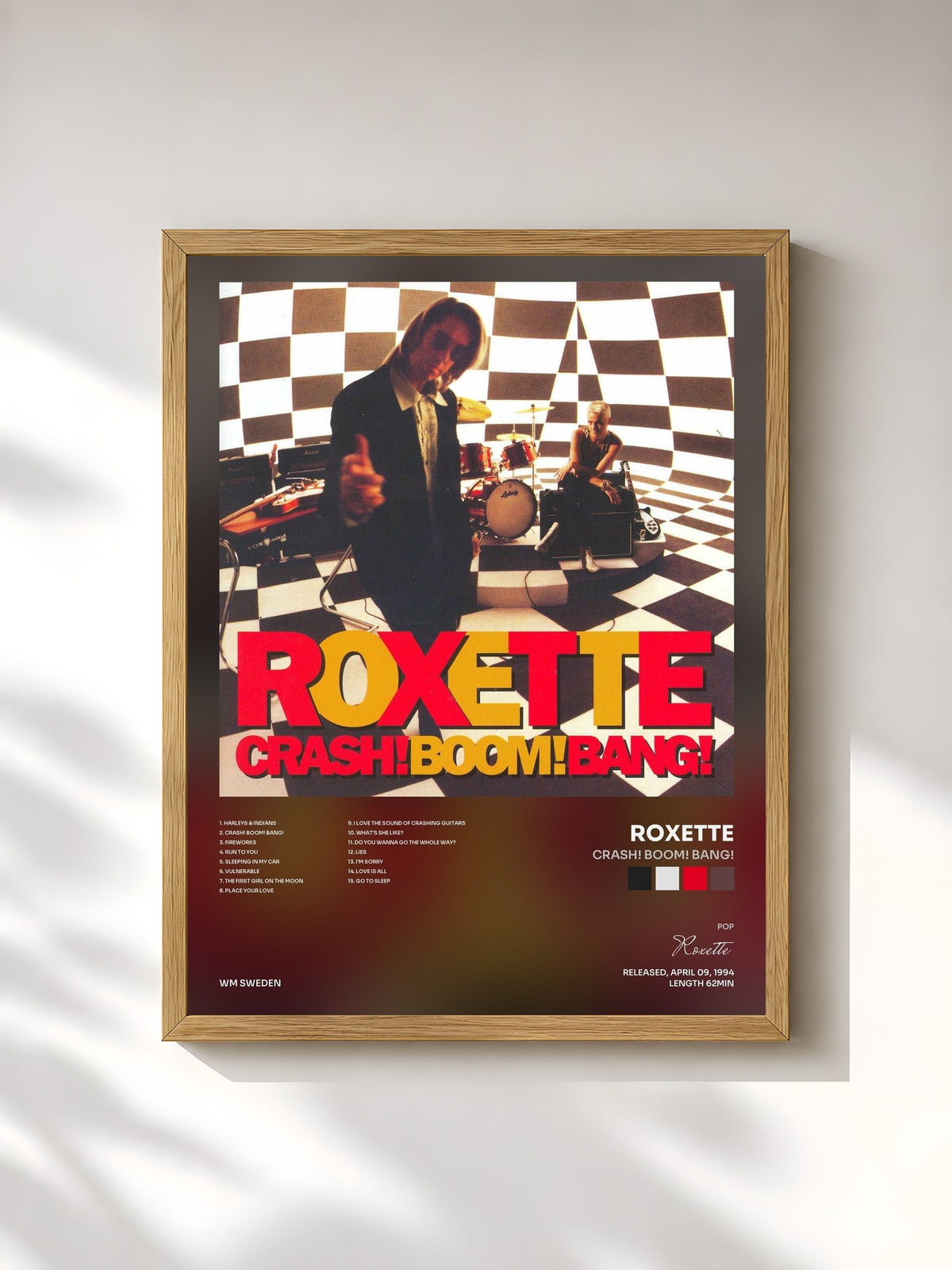 #bois Tableau de l'album Crash! Boom! Bang! de Roxette, cadre en bois brut, imprimé et encadré en France