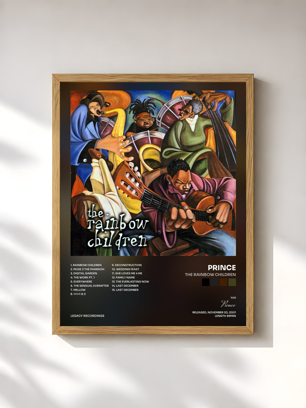 #bois Tableau de l'album The Rainbow Children de Prince, cadre en bois brut, imprimé et encadré en France