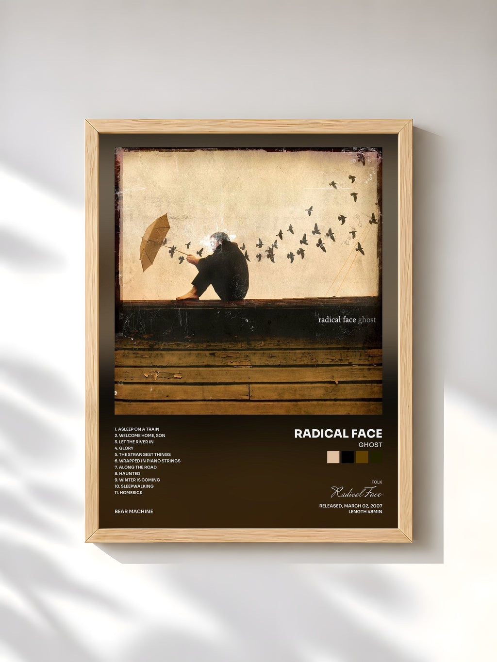 #bois Tableau de l'album Ghost de Radical Face, cadre en bois brut, imprimé et encadré en France